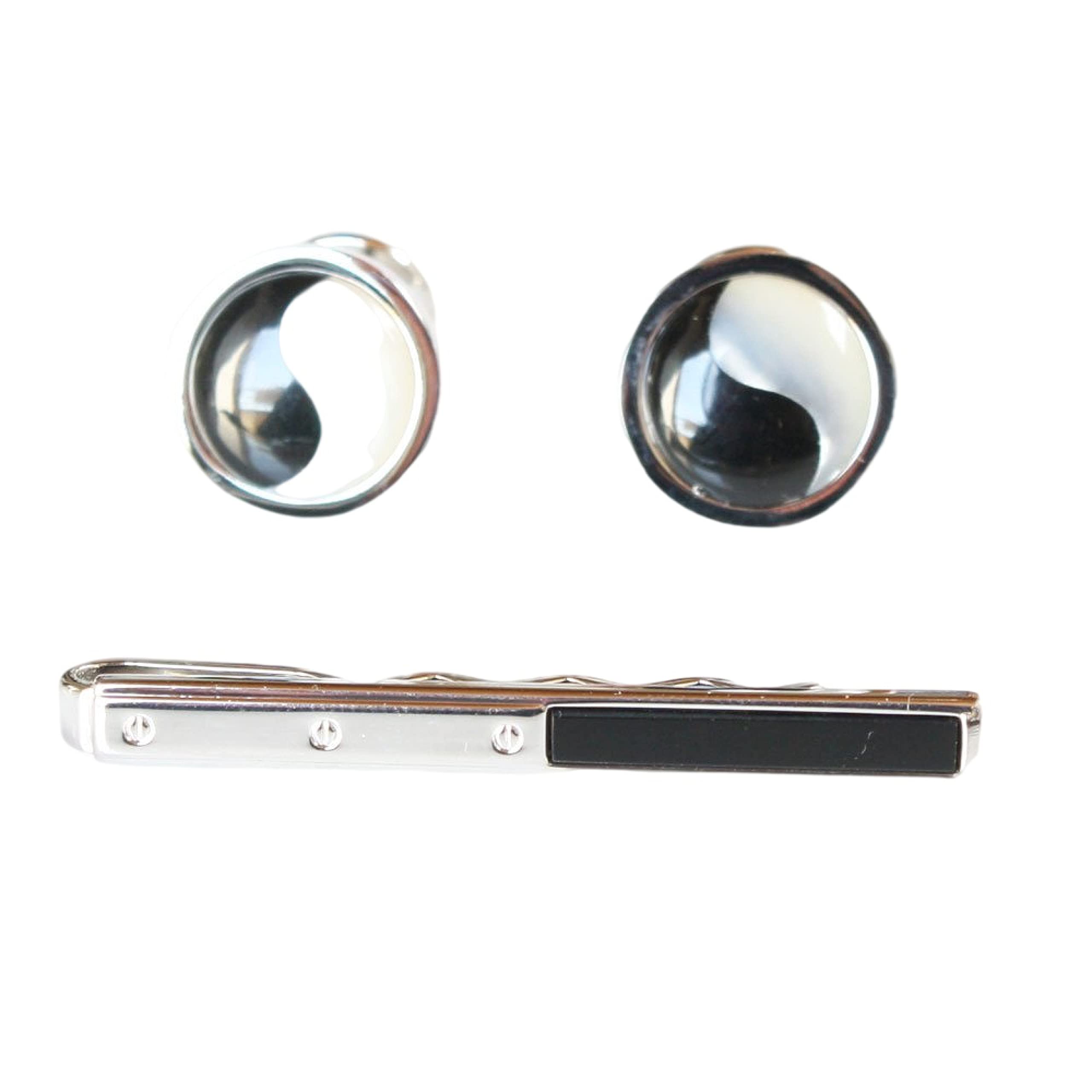 

Kamakura Cufflinks Workshop Onyx Tie Clip Yin Yang Cufflinks Set ed150cf739 чёрный