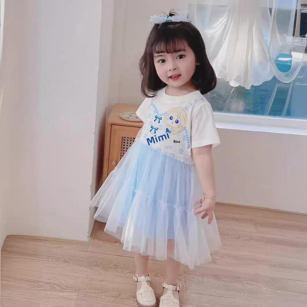 2023 Summer Girls' Cute Cotton Princess Dress with Mesh Cake Skirt