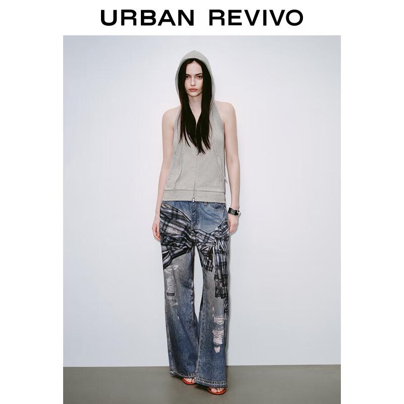 UR 2025 Fall Women's Double-Zip Drawstring Backless Hooded Vest UYV150058