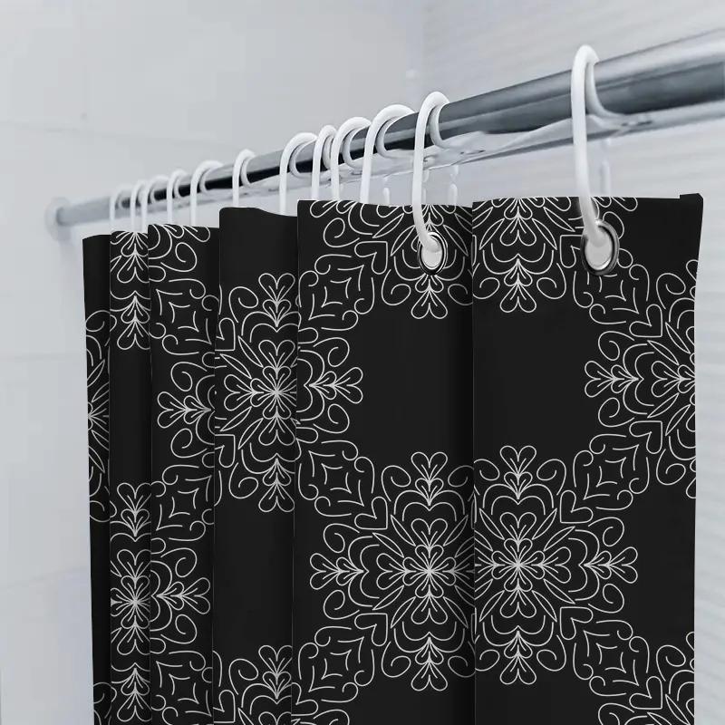 Stylish Black White Bath Curtain Decor With Snowflake Pattern Modern Shower Curtain For Bathroom, Non-Slip Waterproof Fabric