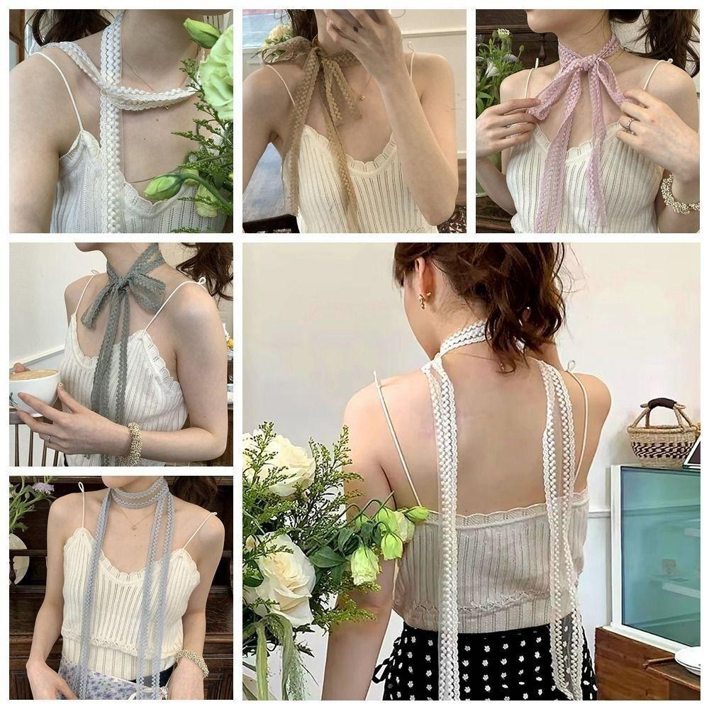 

Ribbon Floral Scarf French Style Hairband Fashion Thin Scarf Women синій