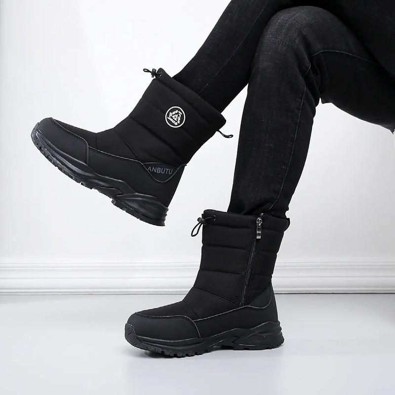 Winter Warm Snow Boots Couples Mens High-Cut Waterproof Anti-Slip Mid-Calf With Fleece Lining