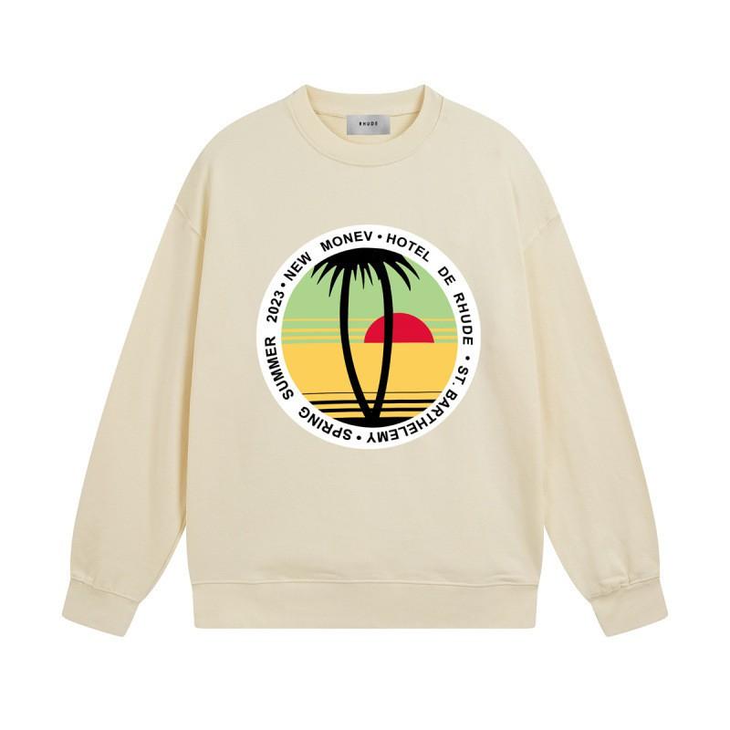Rhude Vintage Letter Print Oversized Hoodie Men Women Casual Streetwear Sweatshirt