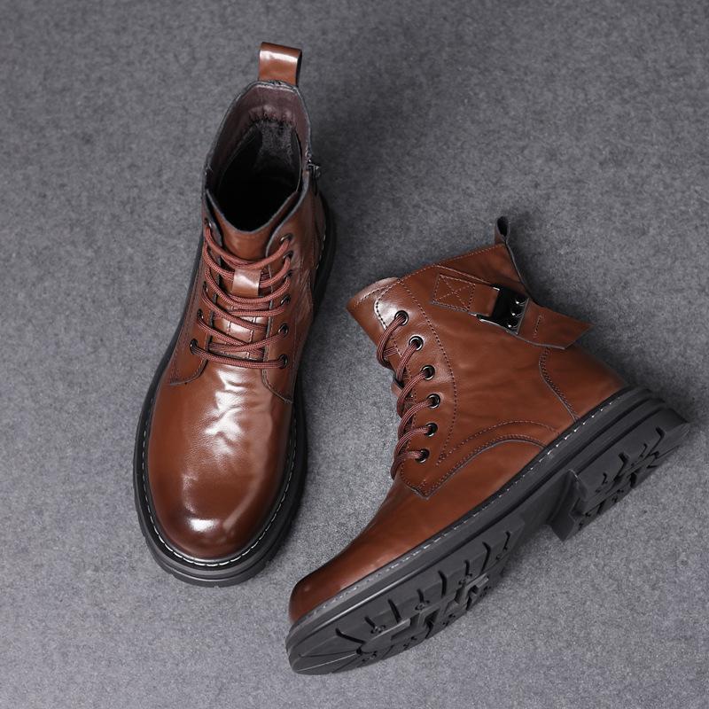 Leather Men's Martin Boots High Top Tooling Boots High Leather Boots Fleece Men's Boots Thermal Casual Boots Men's Boots