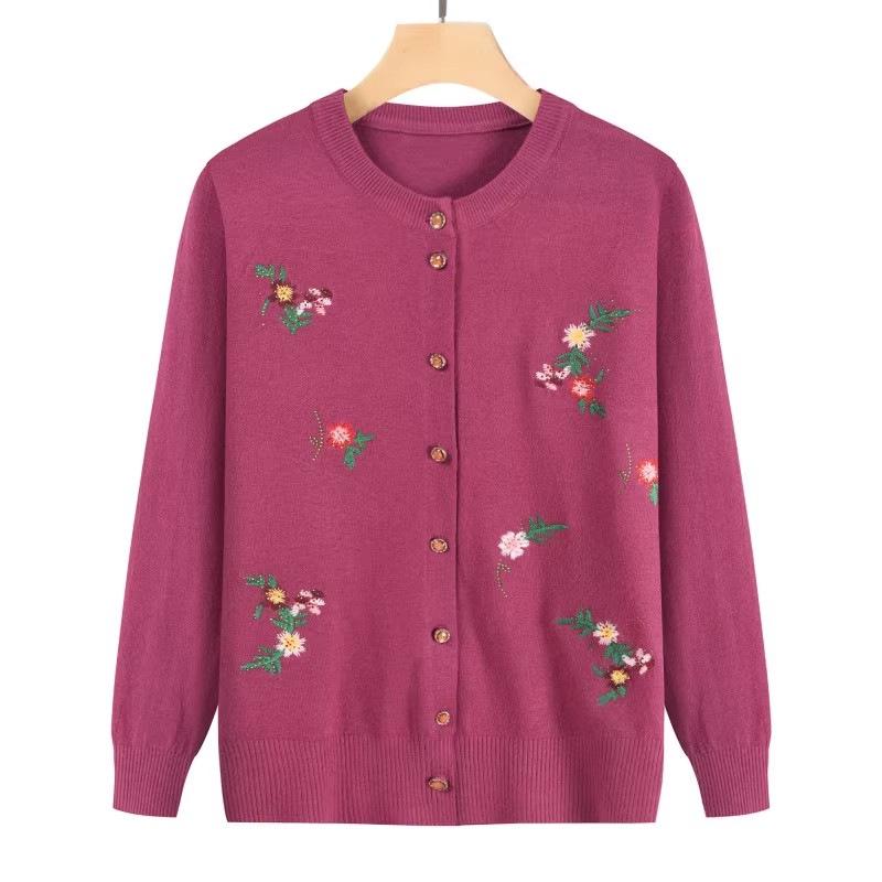 Grandma's Embroidered Knitted Cardigan for Middle-Aged and Elderly Ladies - Spring/Autumn Sweater Jacket for Women.