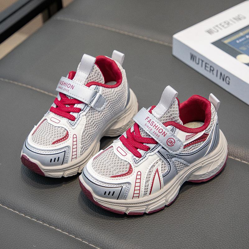 

2025 spring new mesh dad shoes boys light bottom non-slip running shoes girls fashion versatile casual sports shoes 32-37 yards whole box shot 50 pairs красный