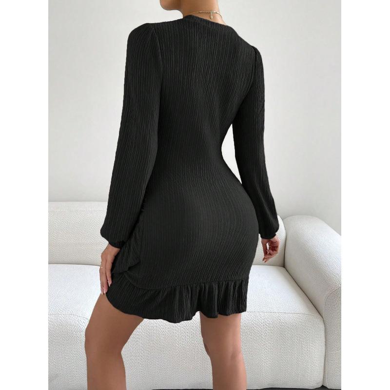 Tooxika 2024 New Sexy Slim Hip Fishtail Skirt OL Temperament Commuting Round Neck Long Sleeve Dress