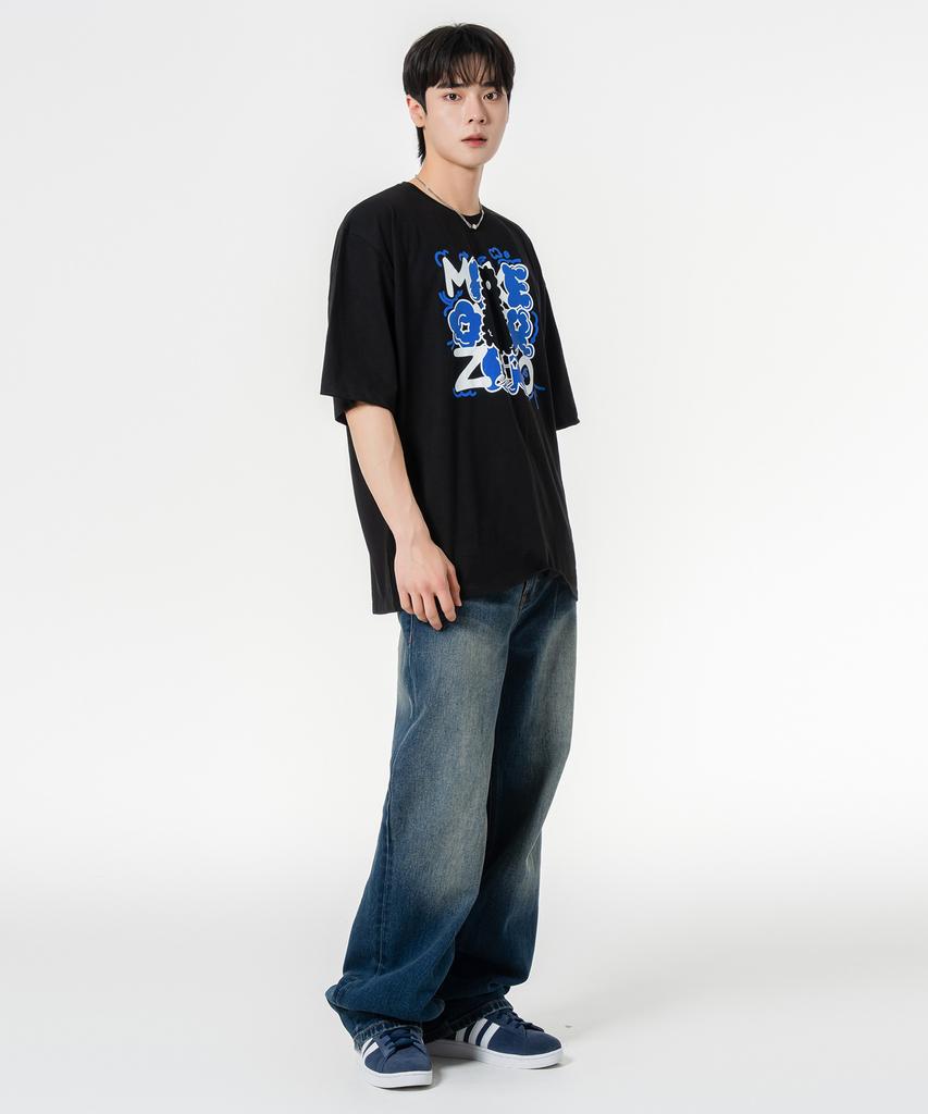 MOZMOZ Cloud Oversized Short Sleeve T-Shirt Black