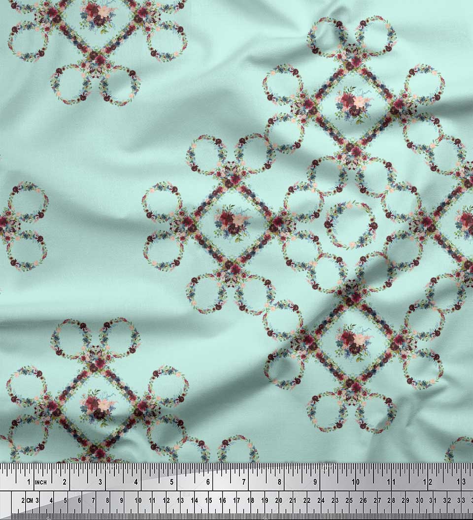 

Тканина Soimoi Blue Poly Crepe з квітковим вінком Тканина з геометричним принтом на метр 42 дюйма 42 Inch Wide - Poly Crepe зелений