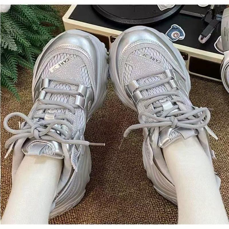 Retro Silver Feet Show Little Dad Shoes Women's Spring New Thick-soled Height Increase Versatile and Thin Sports and Leisure Shoes