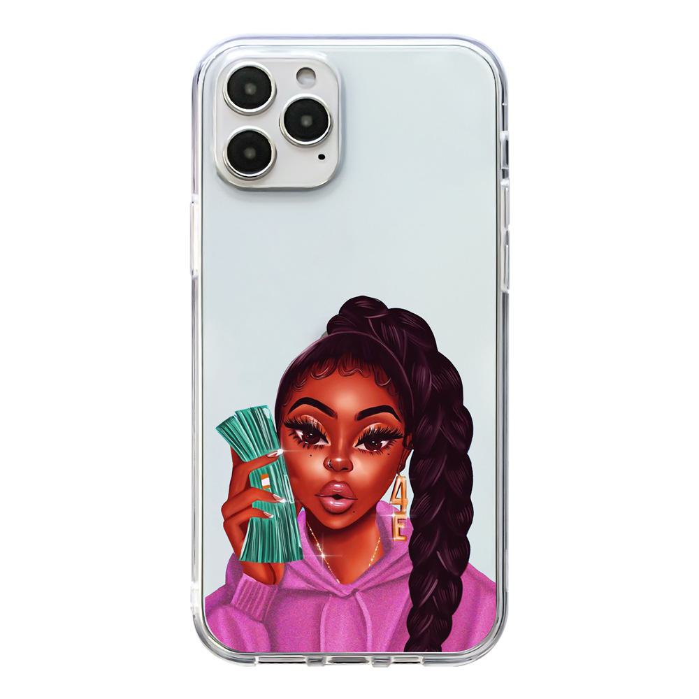 

Черный прозрачный чехол из ТПУ с мультяшной девочкой Cash для Apple 15 и 14 Pro Max. iPhone 11