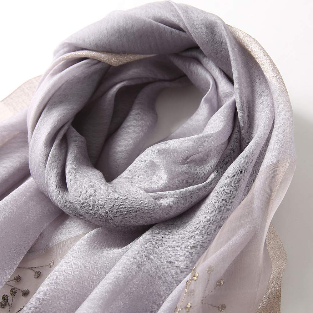 ANMIDA Large Silk Shawl with Floral Perfect for Spring and Elegant and Perfect for Beach Trips and Sun UV Protection Stole, Scarf, Embroidery, Summer,