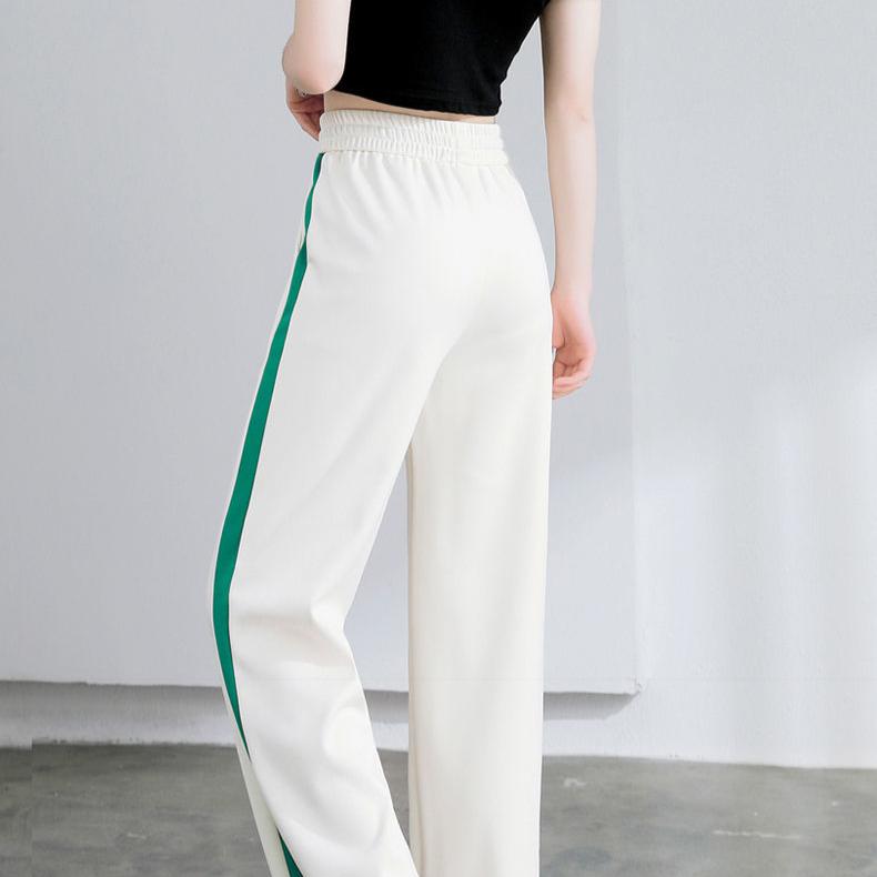 spring summer sweatpants jogger Women wide leg Pants Retro High Waist Side stripesElastic woman Pant black white loose Long Trouser
