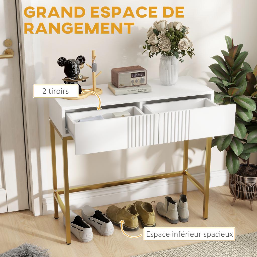 Mesa de Console Unidade de Console com 2 Gavetas Base de Aço com Pés Antiderrapantes 80 x 31,5 x 75 cm Branco