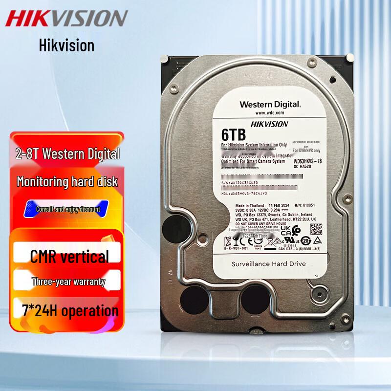 

Hikvision Western Digital 6TB Surveillance Hard Drive CN plug (adapter included)