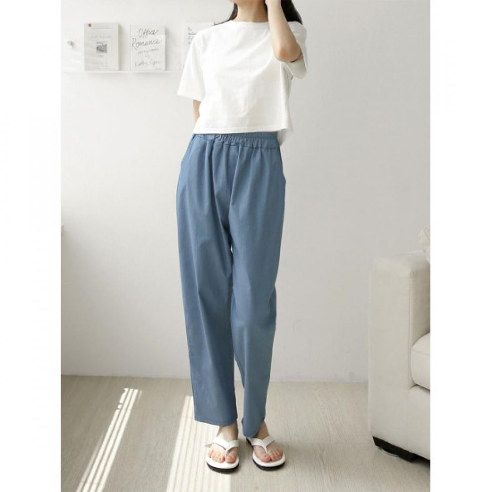 Shop   Daily Women S Summer Banding Plain Cotton Wide pantS Ami Wpt 3370 Blue