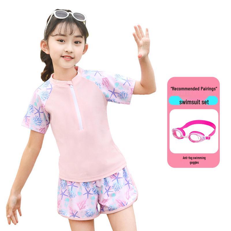 2025 New Japanese Floral Girls' Swimsuit Set with Swim Cap for Training