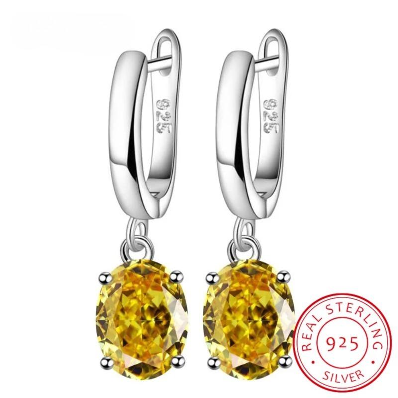 Oval Cut Genuine Natural Yellow Citrine 925 Sterling Silver Stud Earrings for Women Fashion Gemstone Jewelry