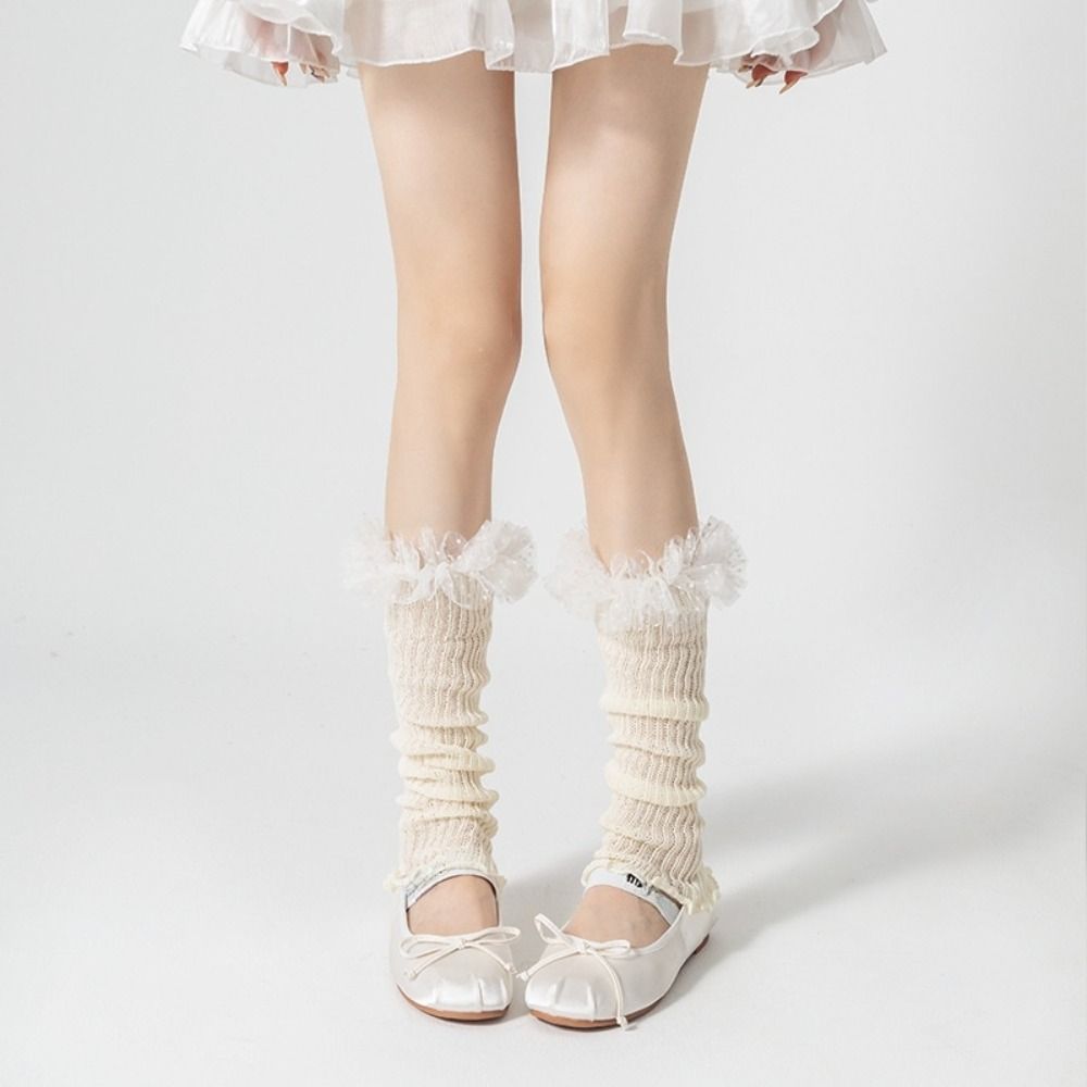 Cotton Knee High Ruffle Socks Candy Color Open Toe Socks All Match Sweet Leg Warmer  Summer