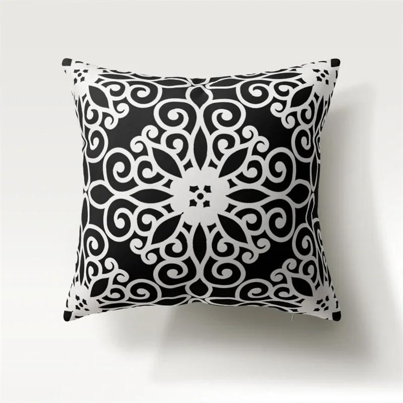 Black And White Geometric Pattern Throw Pillow Cover With Short Plush Print For Living Room Sofa Decoration Cushion Cover