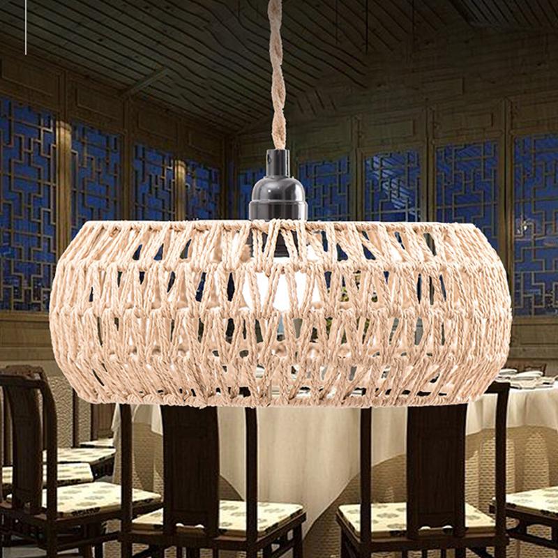 1 Stück Personalisierte Lampendekoration Rustikaler Japanischer Lampenschirm Handgewebter Eisenrahmen Lampenschirm Papierseil Gewebter Lampenschirm