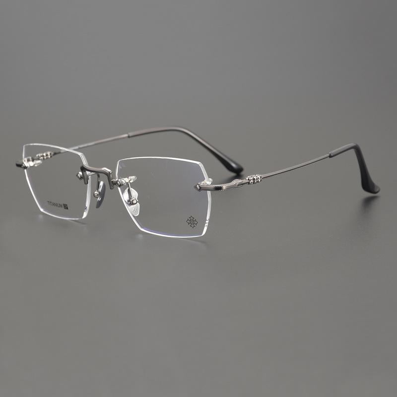 Rimless Pure Titanium Glasses Frame with Blue Light Blocking for Men & Women, Model CH5800