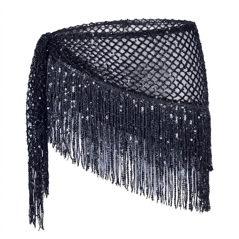 Sequins Tassel Triangle Hip Scarf Glitter Fringe Triangle Waist Wrap Scarf  Women Outfit
