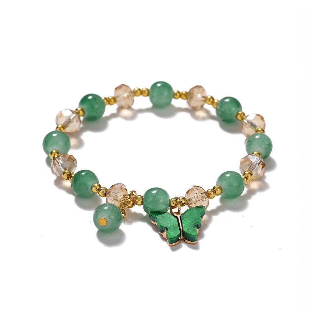 Sweet Glass Beads Bracelet With Butterfly Pendant Korean Style Bracelet Women Bangle  Female