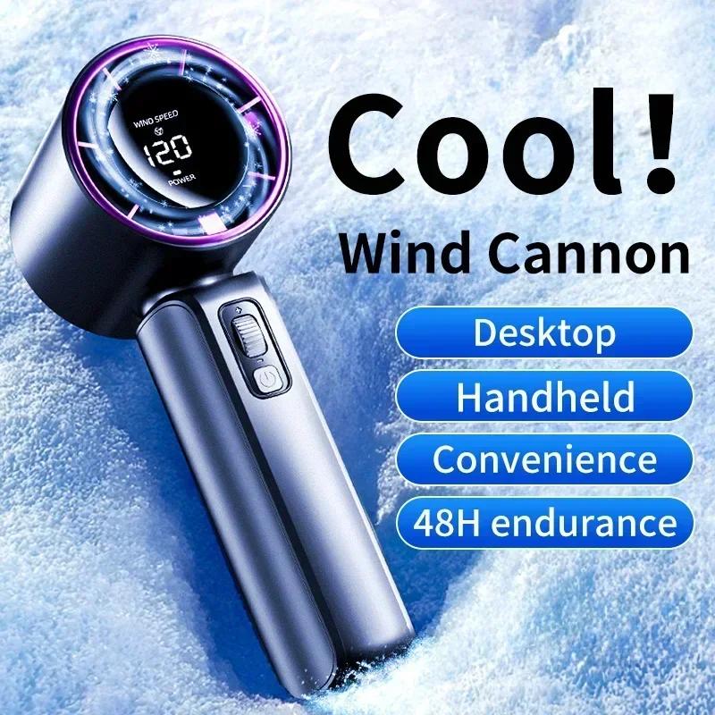 Novo Ventilador Portátil Mini Portátil de Mão para Exterior com 120 Velocidades de Vento Alto, Arrefecimento Portátil, Display Digital, Recarregável por USB