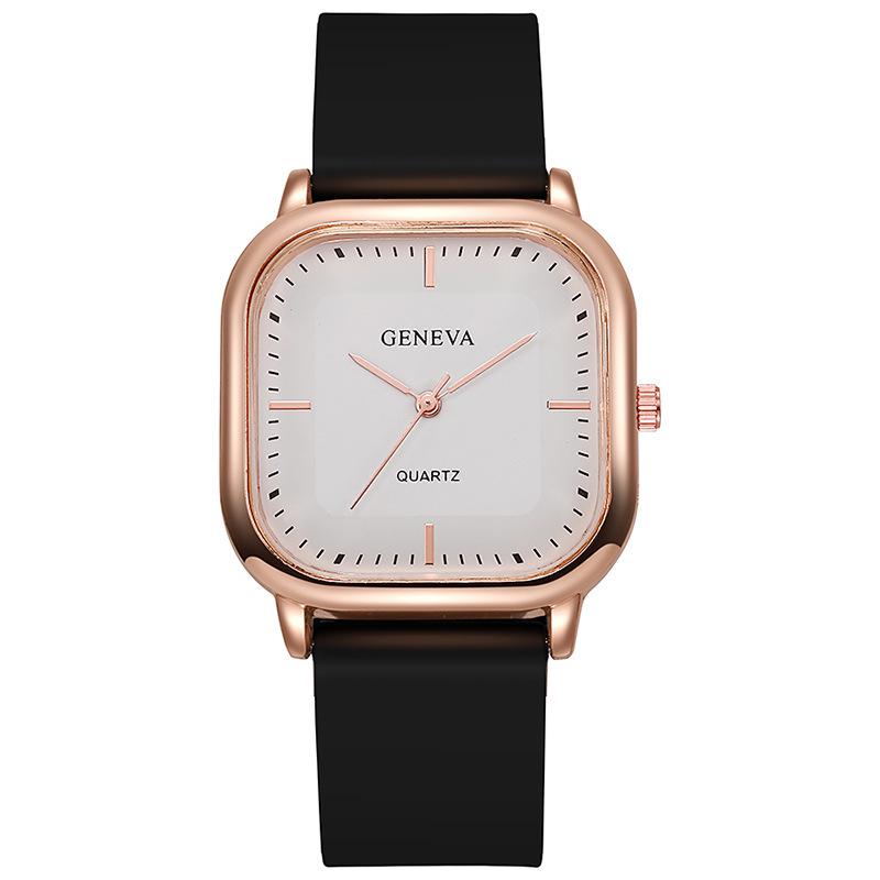 Rose Gold Silicone Strap Square Quartz Watch for Women and Students