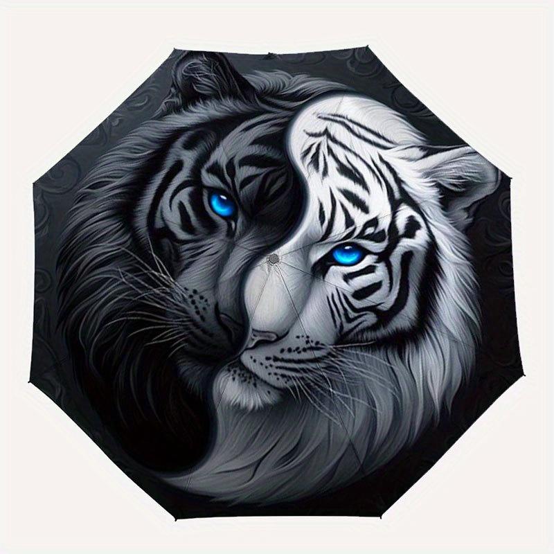 Yin Yang Tigergesicht Kunstdruck WanddekorationRegenschirm mit süßem Design, Tragbarer 3-fach kompakter Regenschirm für Damen & Herren, Valentinstag Muttertag Halle