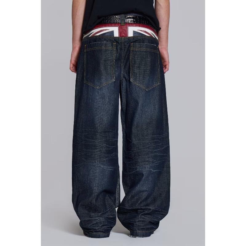 European And American Style New Washed Jeans Men'S And Women'S Retro High Street Straight Trousers Ins