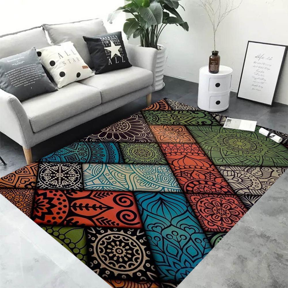 

Скандинавський Марокканський Ретро Етнічний Стиль Печворк Візерунок Квадратний Килим Спальня та Вітальня Внутрішнє Використання Декорація 50X80CM