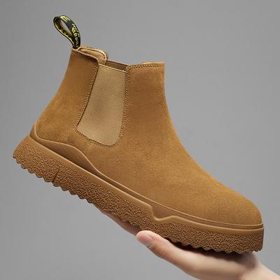 Fashion Mens Casual Chelsea Boots Slip-on Cow Suede Leather Shoes Outdoors Cowboy Ankle Boot Party Banquet Dress Flats Platform Botas