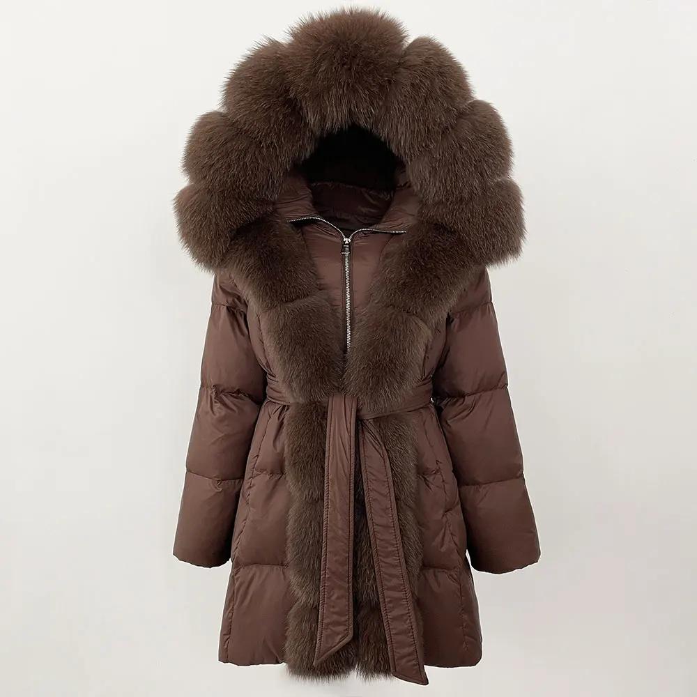 

OFTBUY 2024 зимняя куртка женская с натуральным воротником из натурального меха лисы и капюшоном, пуховое пальто из белой утки, толстая теплая уличная повседневная верхняя одежда L