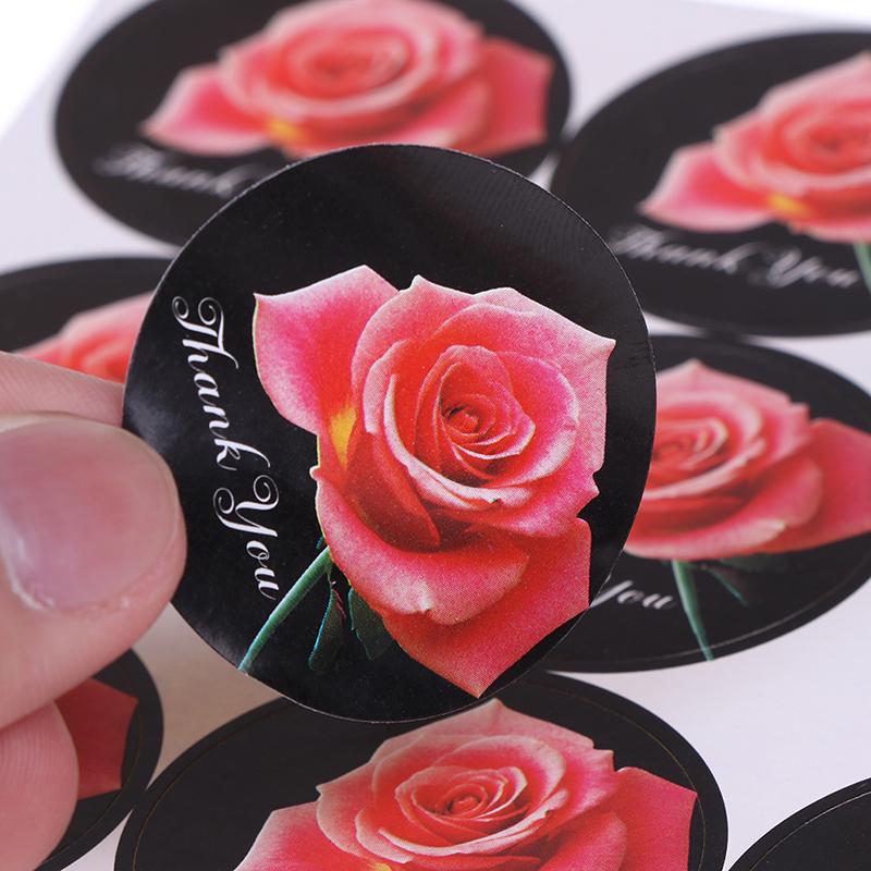 120pcs Kraft Paper Love Heart Rose Flower Thank You Sealing Label Gifts Sticker