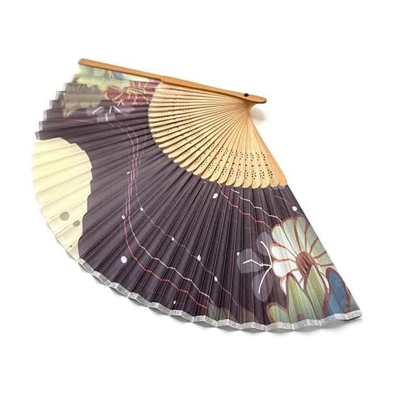 Kanzashi Silk Folding Fan for Women - Set with Pouch - 21cm Compact, Elegant Japanese Pattern, Modern, Heatstroke Prevention, Cooling, Business