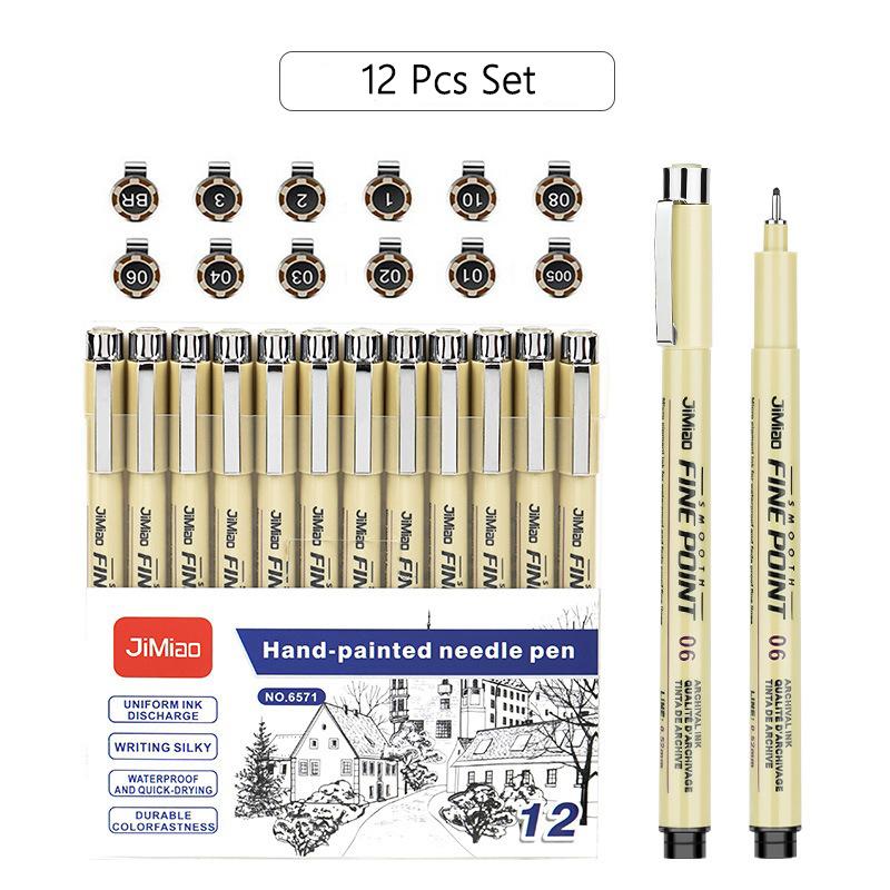 6/9/12 Pcs Needle Tube Fineliner Pens Art Waterproof Ink Drawing Needle Pens For Hand-Painting Comics Sketching And Drafting