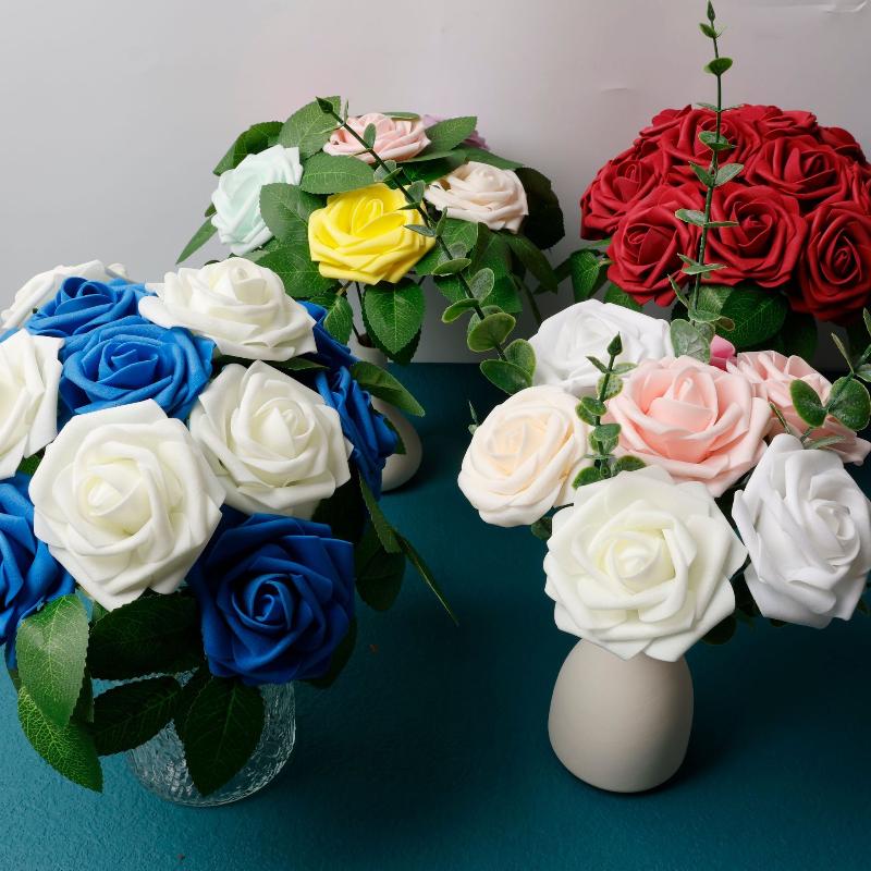 §16/25st Konstgjorda Rosblommor Med Stjälkar För DIY Bröllopsdekorationer Centerpieces Arrangement Fest Trädgård Heminredning Gåvor