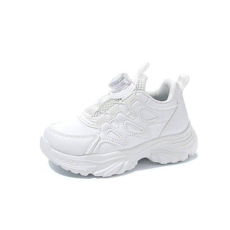 Girls Shoes 2025 Spring and Autumn Leather Waterproof Dad Shoes Student White Shoes Children Middle and Older Children Button Sports Shoes