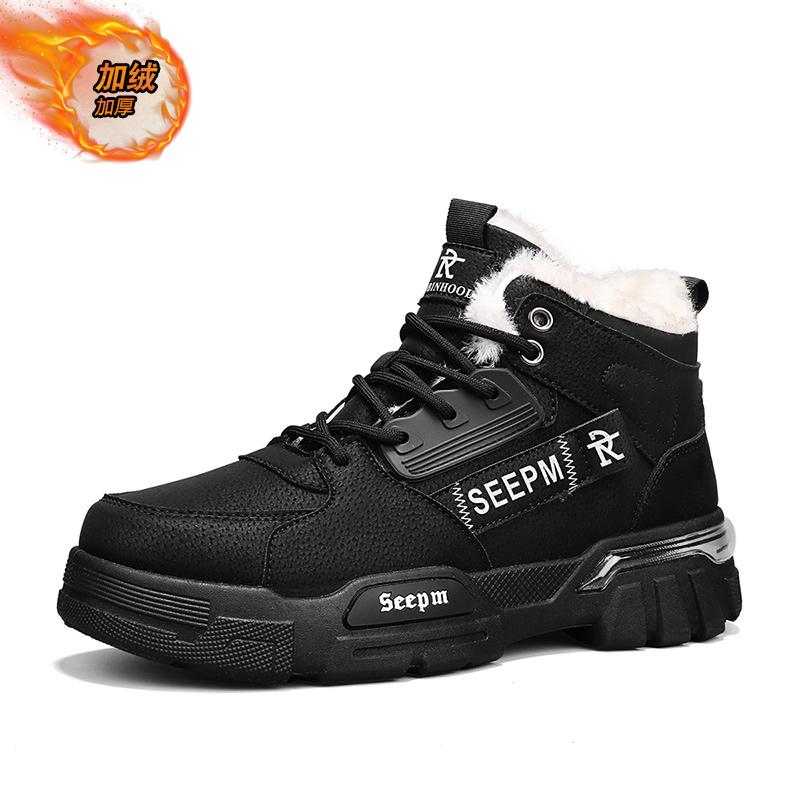 2025 Warm Fur Snow Boots for Men Plush Leather Work Shoes Mens Skateboard High Top Platform Casual Sneaker Thick Bottom Flats