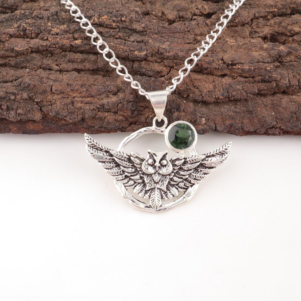 Natural Green Amethyst Gemstone 925 Solid Silver Handmade Women Pendant 1.48" CP-17-35