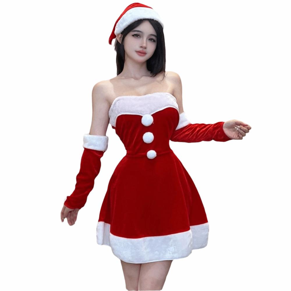 Gullfløyel Julekjole Julenissen Juleopptredenskostyme Fancy Festkjole Nattklubb Bar
