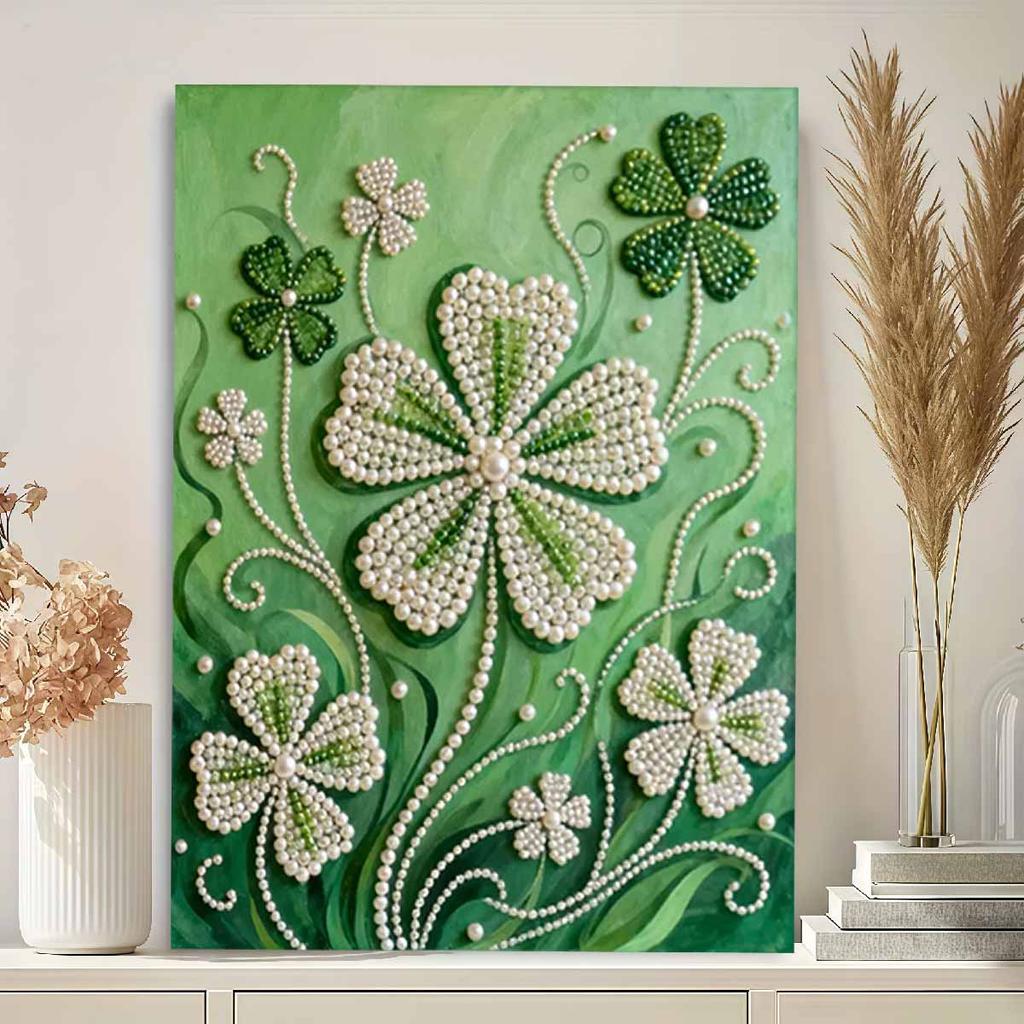 Crystal Pearl Painting 5D DIY Frame Decoration Painting Clover Home Wall Decoration Transparent Pearl Gemstone Painting Picture Art Crafts