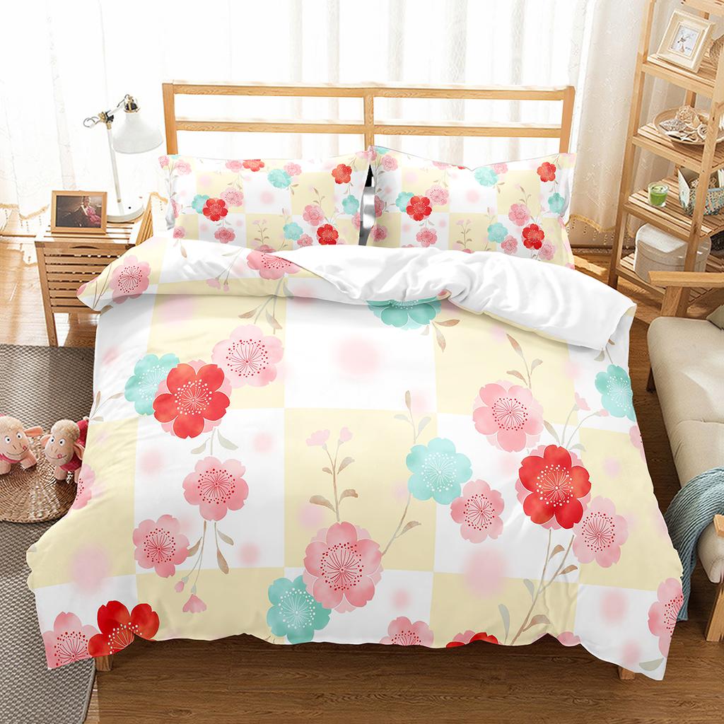 Colourful Flower Duvet Cover Set King Queen Size for Kids Boy Girls Bedding Set Rose Pattern Polyester Quilt Cover with Zipper