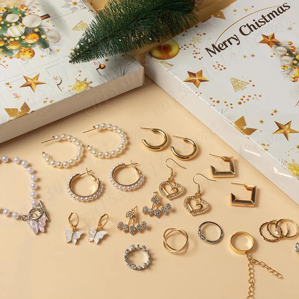 Jewelry Kit Christmas Countdown Calendar Fashion Bracelet Necklace Ring Earrings 24 Days Xmas Advent Calendars Gifts For Girls