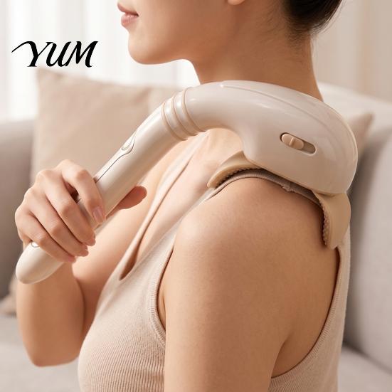 Ergonomic Self Massage Device for Upper Back Neck Shoulder Massager with Long Handle, Cordless Rechargeable Deep Kneading Shiatsu Tension Lightweight