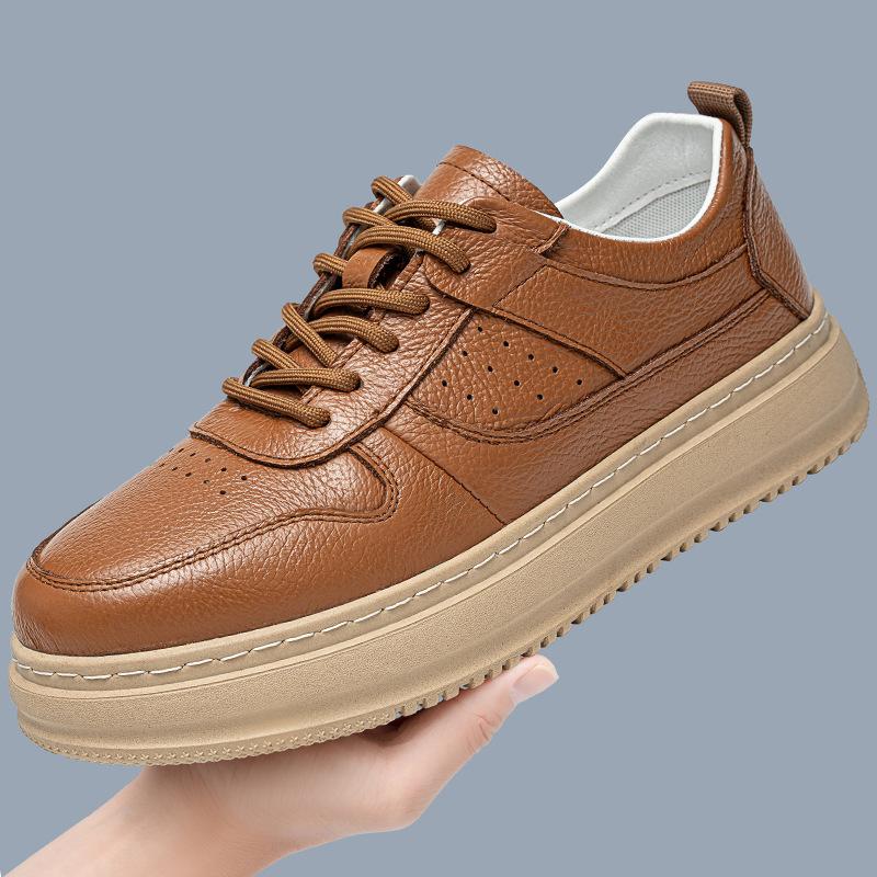 

Spring and summer new fashionable versatile leather breathable low-top thick-soled hand-sewn casual board shoes 44 коричневий