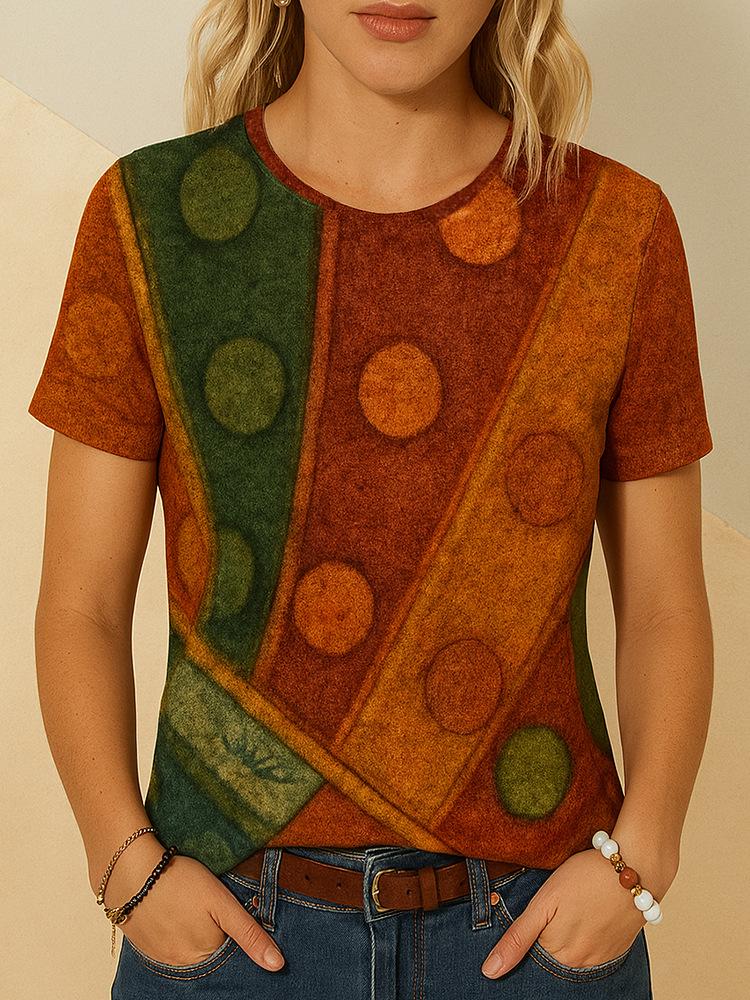 

Летняя женская повседневная свободная модная рубашка с цифровым принтом и короткими рукавами, разноцветная, с круглым вырезом 6xl оранжевый