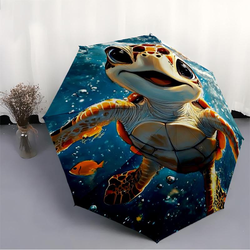 1pc Ocean Turtle Automatic Folding Umbrella   Compact 8 Rib Design, Durable Iron Frame for Travel, Outdoor,  A0920108